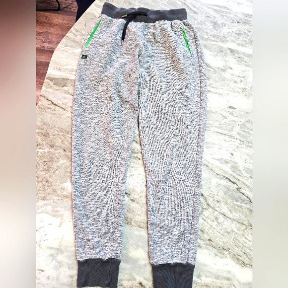 Adidas Women’s Jogger Sweatpants Small Gray Heather Neon Green Zip Pockets - Picture 1 of 12